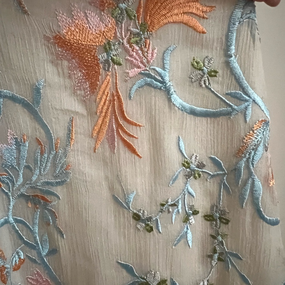 Floral Embroidered Women's Top - Cream and Orange - Picture 3 of 7